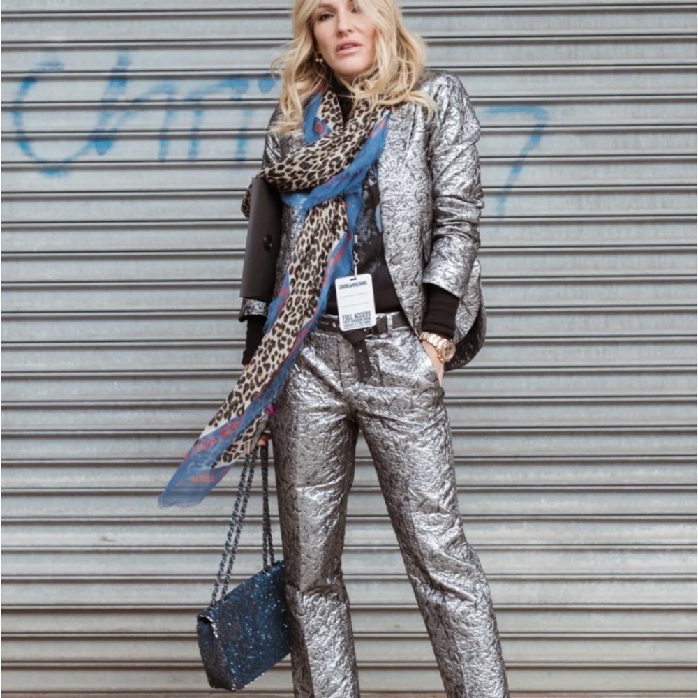 Zadig & Voltaire Silver Metallic Suit Brocade Vistar Jacket and Pants (XS/S)